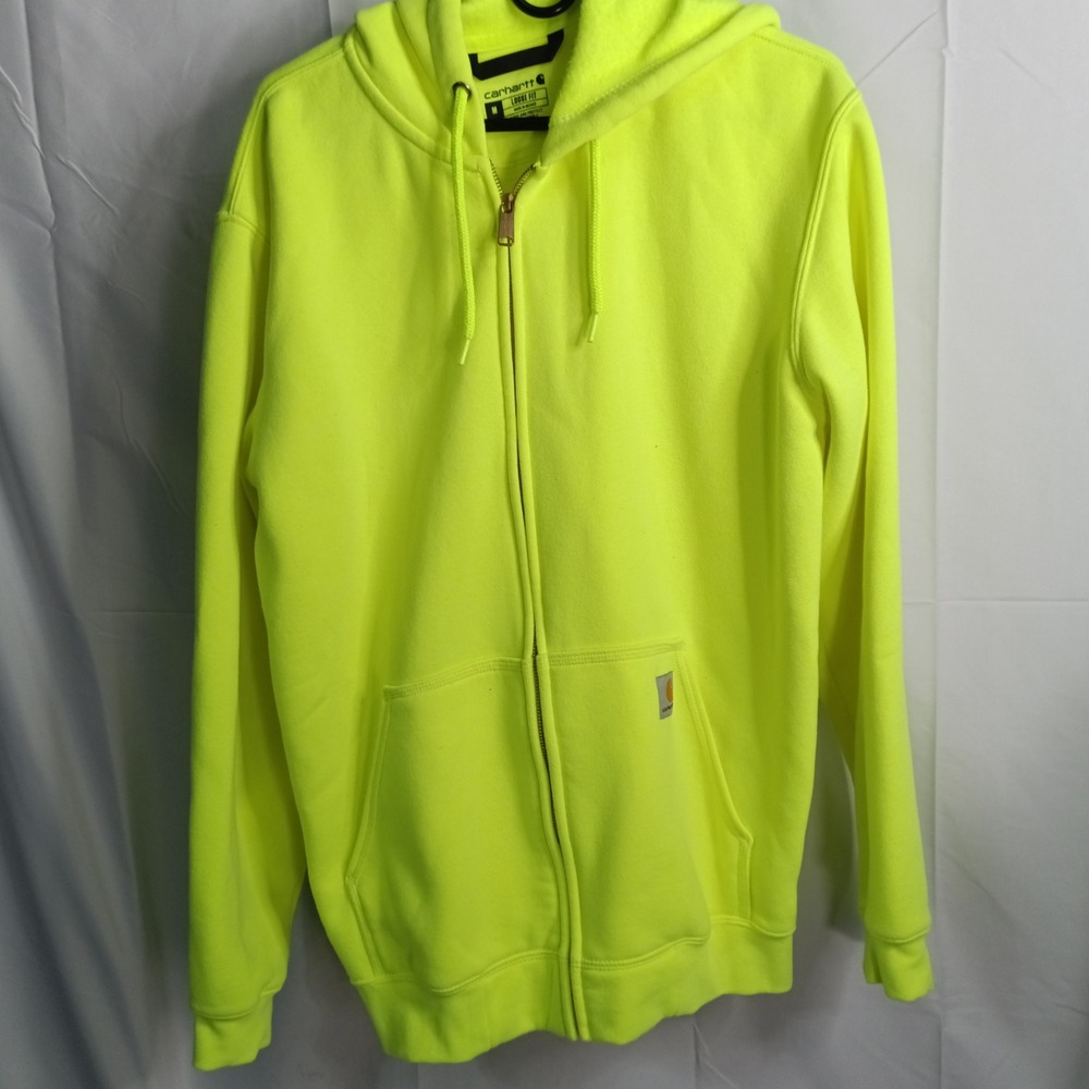 Carhartt Mens Medium Neon Yellow Loose Fit Midweight Full-Zip Hoodie Sweatshirt